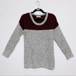 Olive & Oak Color Block Sweater Burgundy Gray Knit Women’s Large